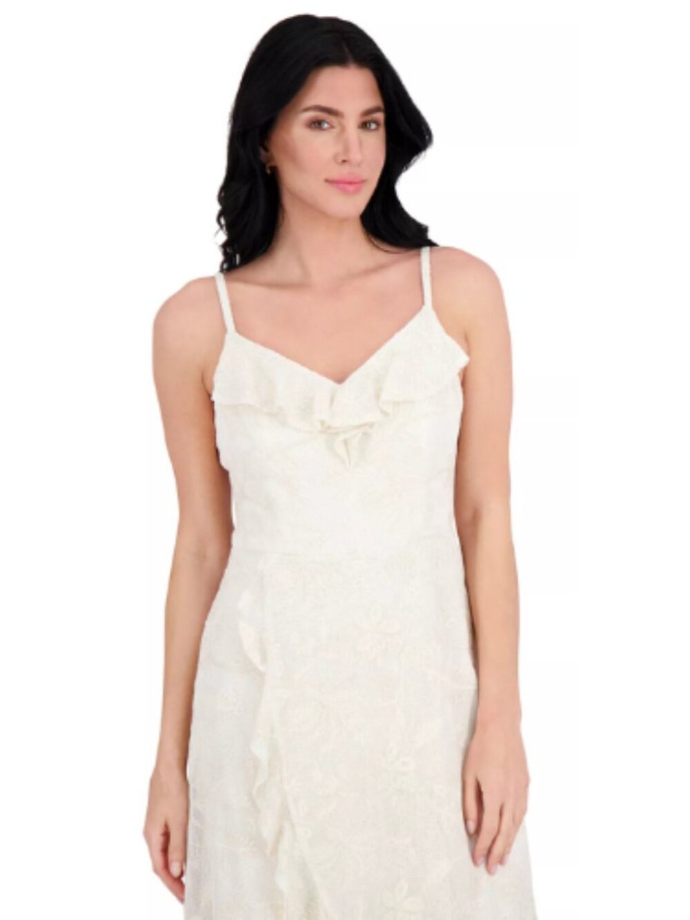 Kensie Lace High Low Sand Beige V Neck Ruffle Event Wedding Formal Dress Size 4